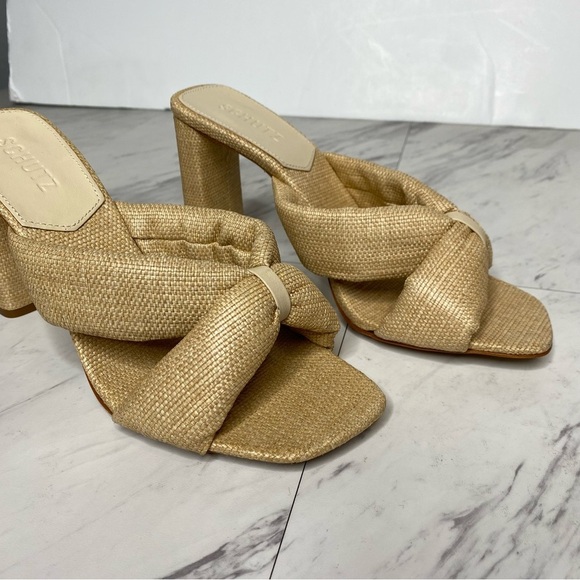 Schutz Fairy Natural Egg Shell Square Toe Heeled Sandal 8 1/2 B - Picture 9 of 14